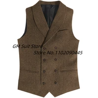 mens vest new double breasted herringbone tweed formal business dress waistcoat with lapel 2022 new vest for men