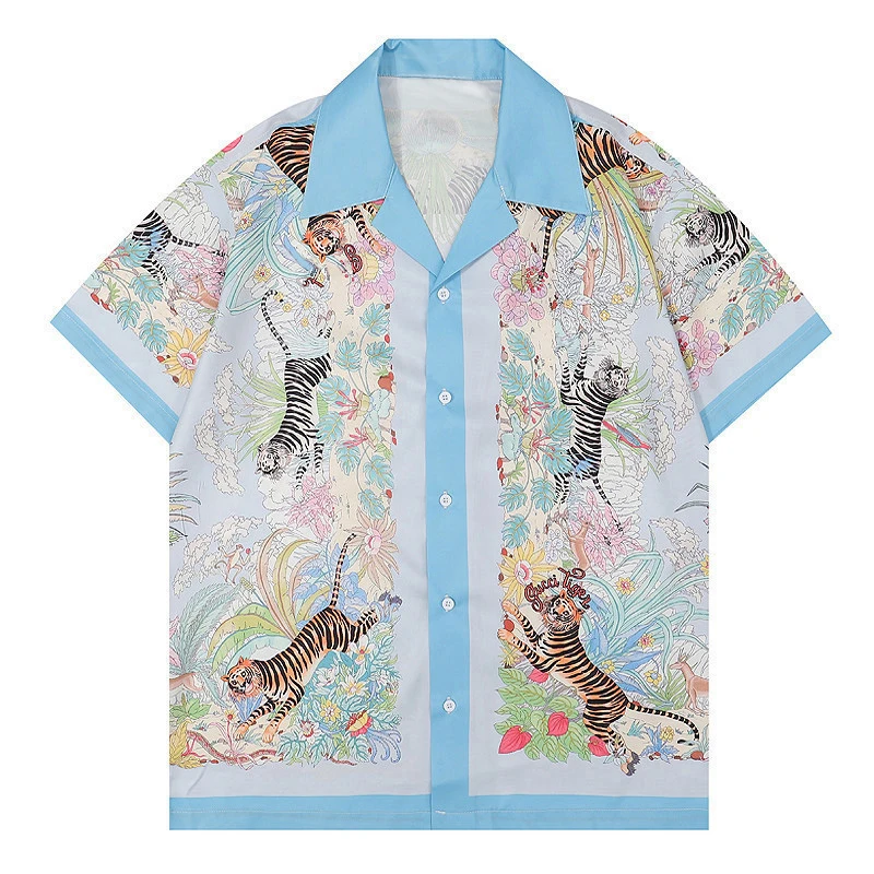 

2022 Fashion Luxury Harajuku 90s Retro Summer Tiger Bule Lapel T-Shirt For Man Top Quality Casual shirt jacket fashion men 2022