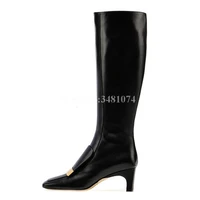 black high heel square toe metal decoration winter fashiong boots knee high square heel women long boots high quality
