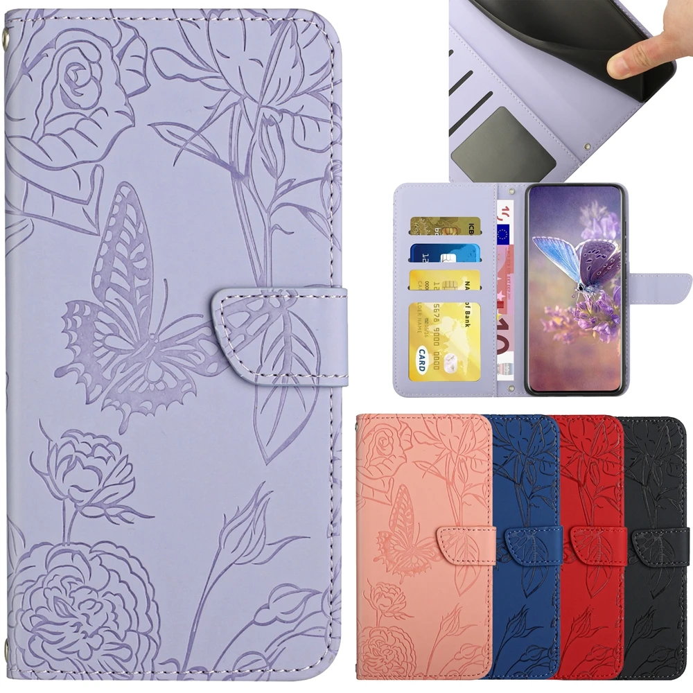

Wallet Phone Case for Motorola Moto G Pure 2022 G Power 2021 Stylus 5G Play Case Flower Butterfly Leather Flip Cover Card Holder