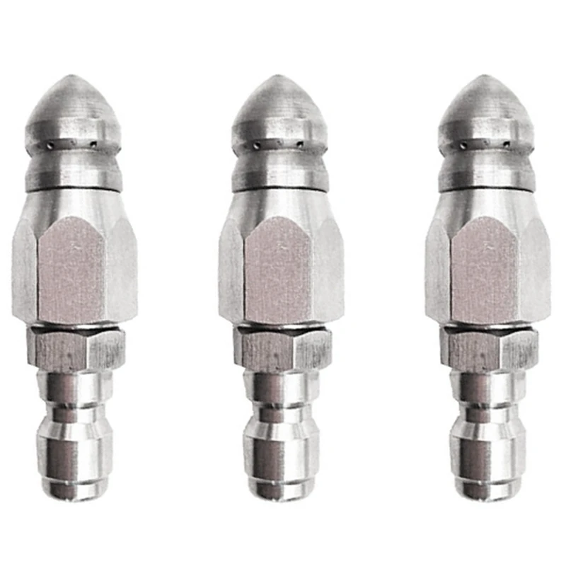 

3X Pressure Washer Sewer Jetter Nozzle With Stainless Steel, Durable Design Sewer Jet Nozzle,1/4Inch Quickly Connector