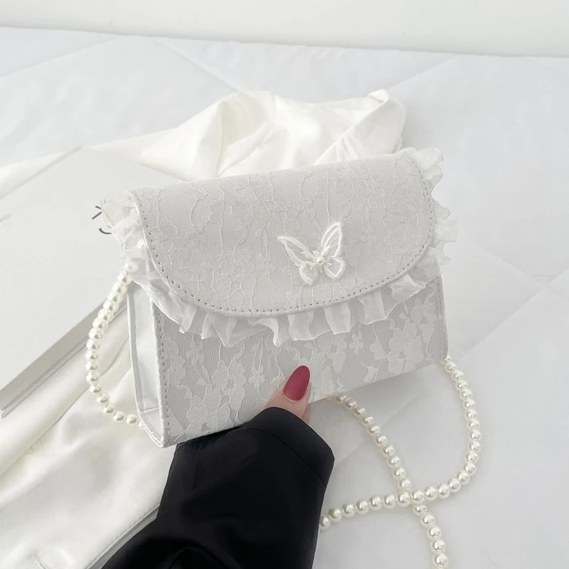 

Креативная квадратная сумка, белая кружевная сумка на цепочке с жемчугом, сумка через плечо, клатч, сумка на плечо для женщин и девушек, для п...