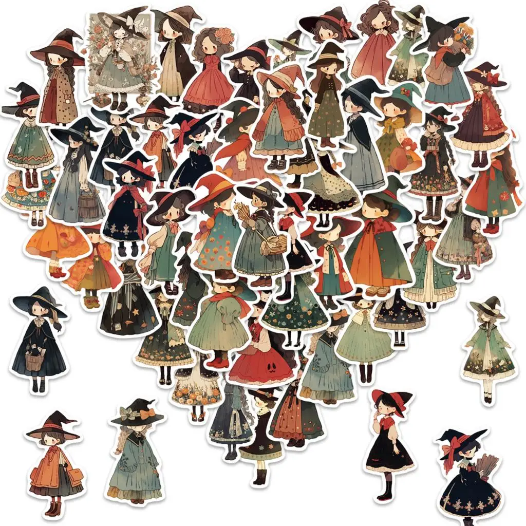 

10/50pcs Stickers Cute Cartoon Witch Funny Kawaii Graffiti Skateboard Waterproof Suitcase Luggage DIY Laptop Car Stickers Decals