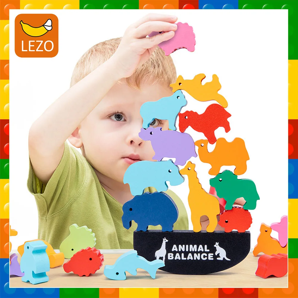 

Montessori Wooden Animal Toys Balance Children Educational Blocks Board Games Kids Stacking Building Block Wood Material Puzzle