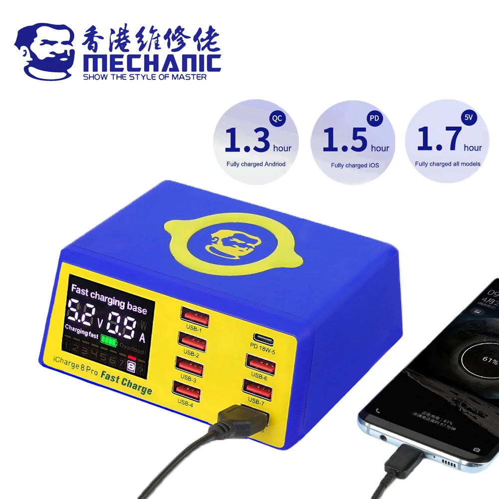 mechanic icharge 8 pro wireless charger pd 18w smart charger qc 3 0 fast charging base lcd digital display mobile phone repair free global shipping