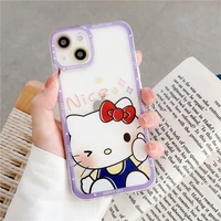 kawaii kitty phone case for iphone 11 12 13 pro max x xr xs 7 8p se 2020 anime sanrio soft silicone lens protection cover girls