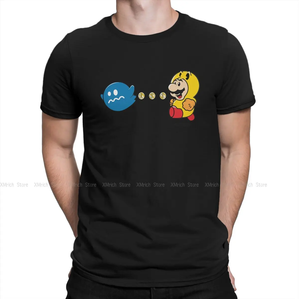 

Men Power Pellet T Shirts Pacman Retro Games 100% Cotton Tops Novelty Short Sleeve Round Collar Tees Classic T-Shirt