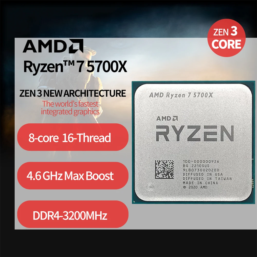 

AMD Ryzen 7 5700X R7 5700X 3.4 GHz Eight-Core sixteen-Thread 65W CPU Processor L3=32M 100-000000926 Socket AM4 no fan