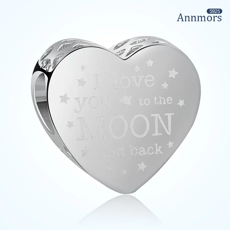 

Text Engraving Charm 925 Sterling Silver I Love You To The Moon Charm Fit Original Pandora Bracelet for Women Fashion Charm Gift