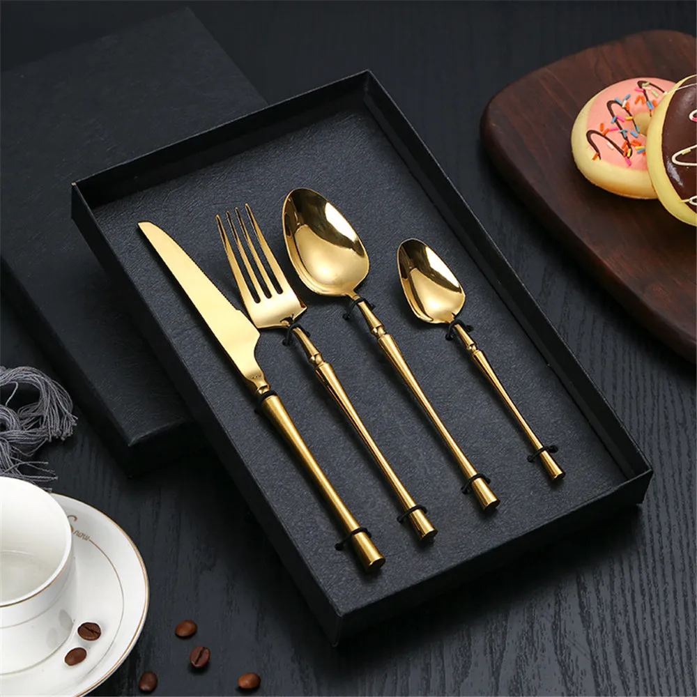 

4Pcs Stainless Steel Cutlery Set Elegant Green Dinnerware Knife Fork Spoon Tableware Flatware Knives