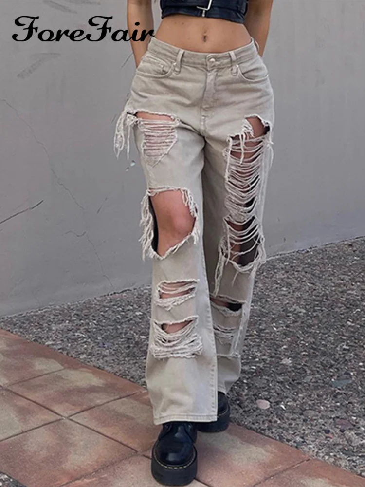 

Женские летние длинные джинсы Forefair Y2K, с низкой талией, на молнии
