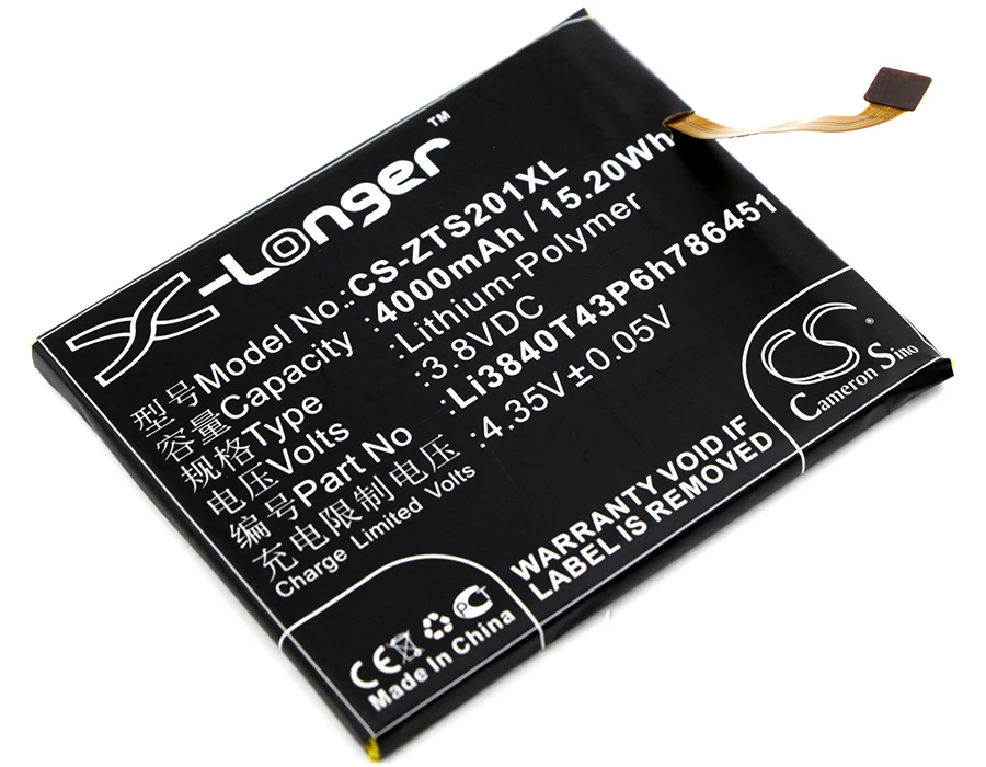 CS 4000 мАч/15.20Wh батарея для ZTE S2014, Voyage плюс Li3840T43P6h786451