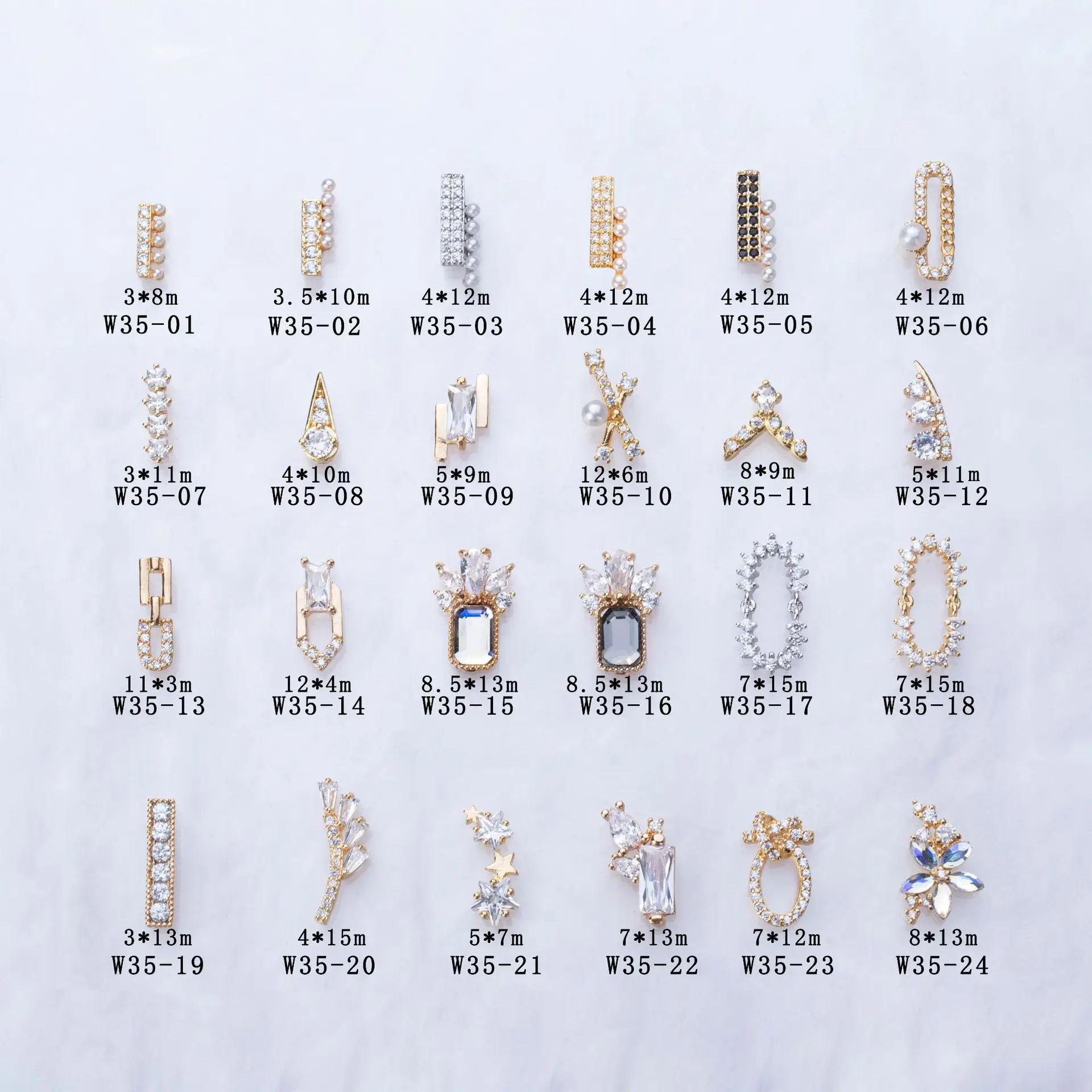 

Nail Art Zircon Jewelry Real Gold Color Preserving Electroplating Simple Rectangular Pearl Double Row Nail Decoration