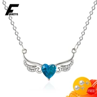 fashion 925 silver jewelry necklace with heart shape sapphire zircon pendant for women wedding engagement accessories wholesale