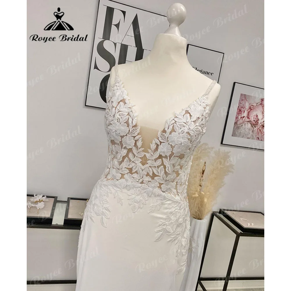 Женское кружевное свадебное платье с глубоким V-образным вырезом и юбкой годе