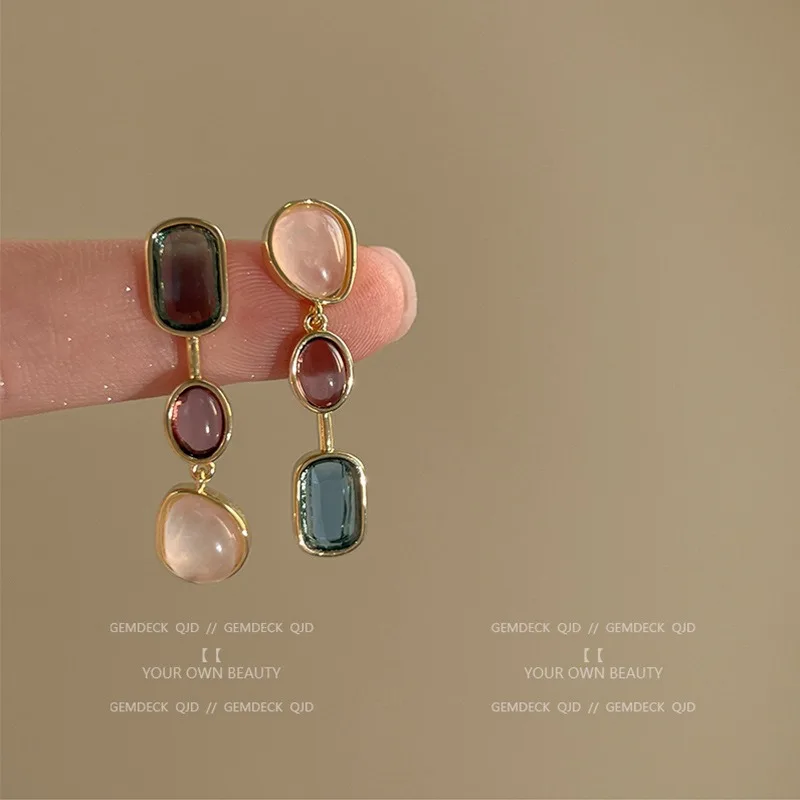 Асимметричные красочные серьги из смолы для женщин ретро контрастные