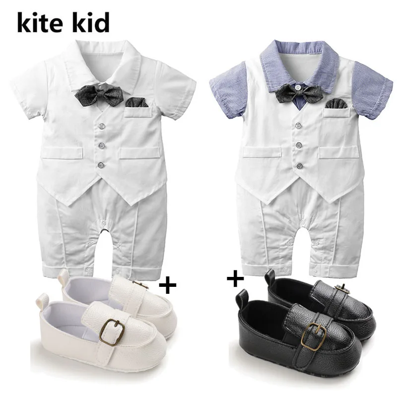 White Baby Christening Boy First Birthday Outfits for Baby Boy Gentleman Suit with Bow + Shoes for Wedding Photograph