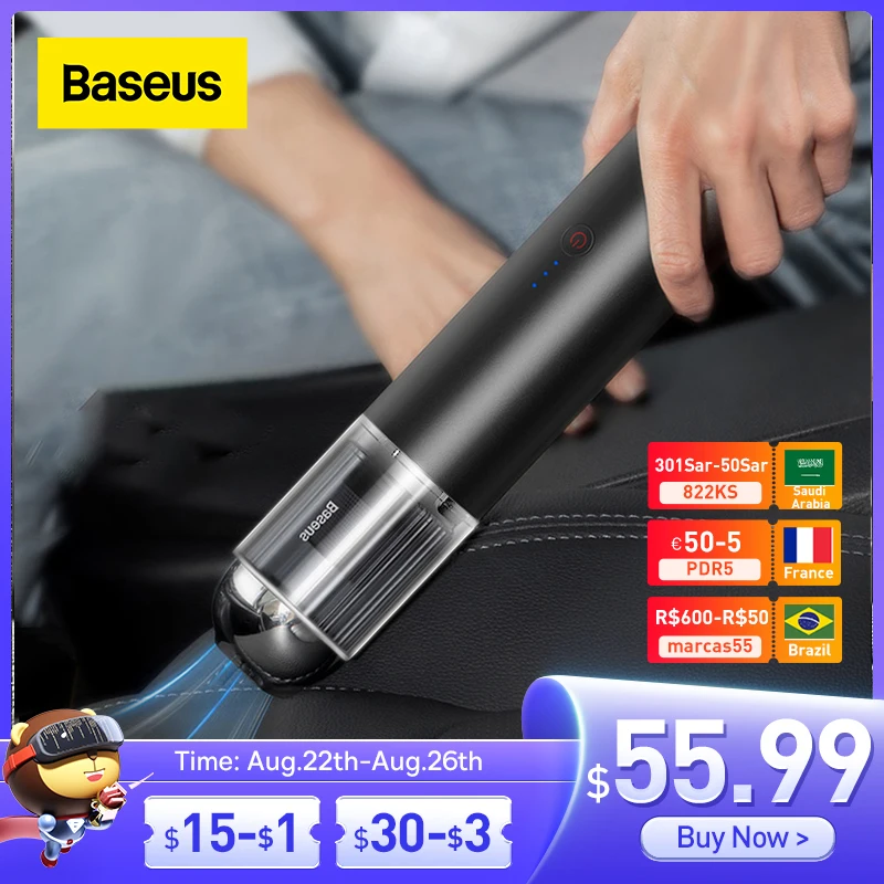Baseus 15000Pa Car Vacuum Cleaner Wireless Mini Car Cleaning Handheld Vacum Cleaner W LED Light for Car Interior Cleaner
