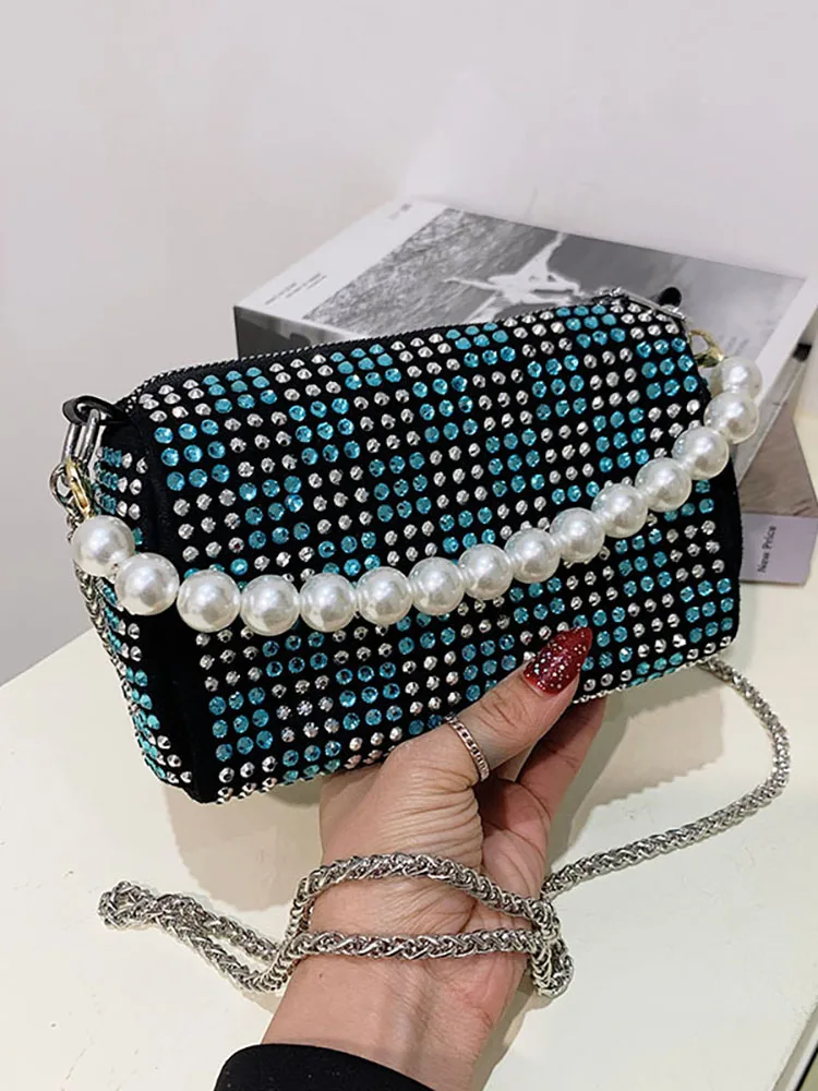 

Luxury Brand Diamond Women's Bag Fashion Beading Top Handle Contrast Shoulder Crossbody Bags for Women Designer Small Handbag