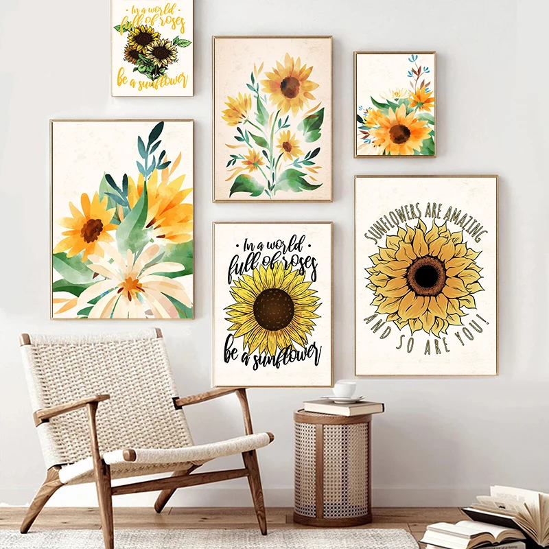 Watercolor Sunflower Wall Art Canvas Painting Home Decor Aesthetics Flower Poster Living Room Abstract Modern Prints Picture