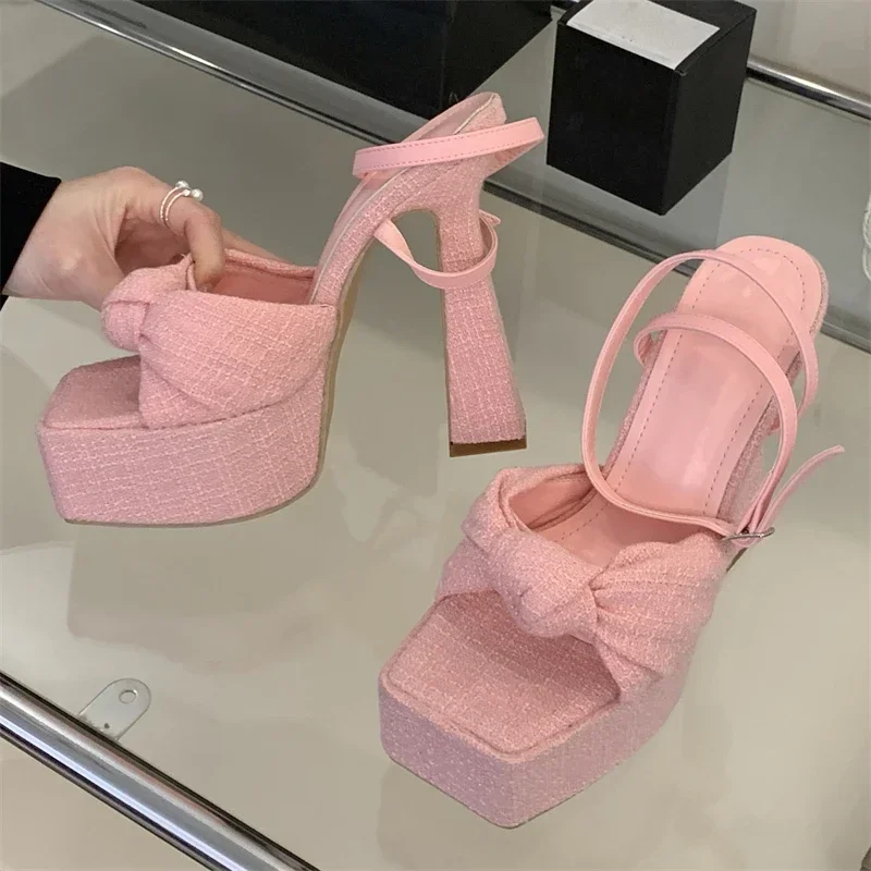 Aneikeh модный дизайн женские сандалии на платформе с бантом и морщинами деревянные