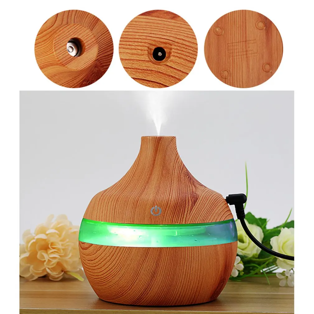 

300ML USB Air Humidifier Wood Grain Oil Aromatherapy Electric Cool Mist Maker With LED Light Funtion For Home Office