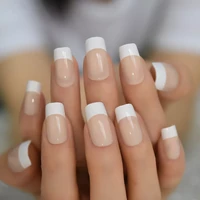white french natural nude false nails manicure square press on fake nails tips daily office finger wear with jelly sticker tabs