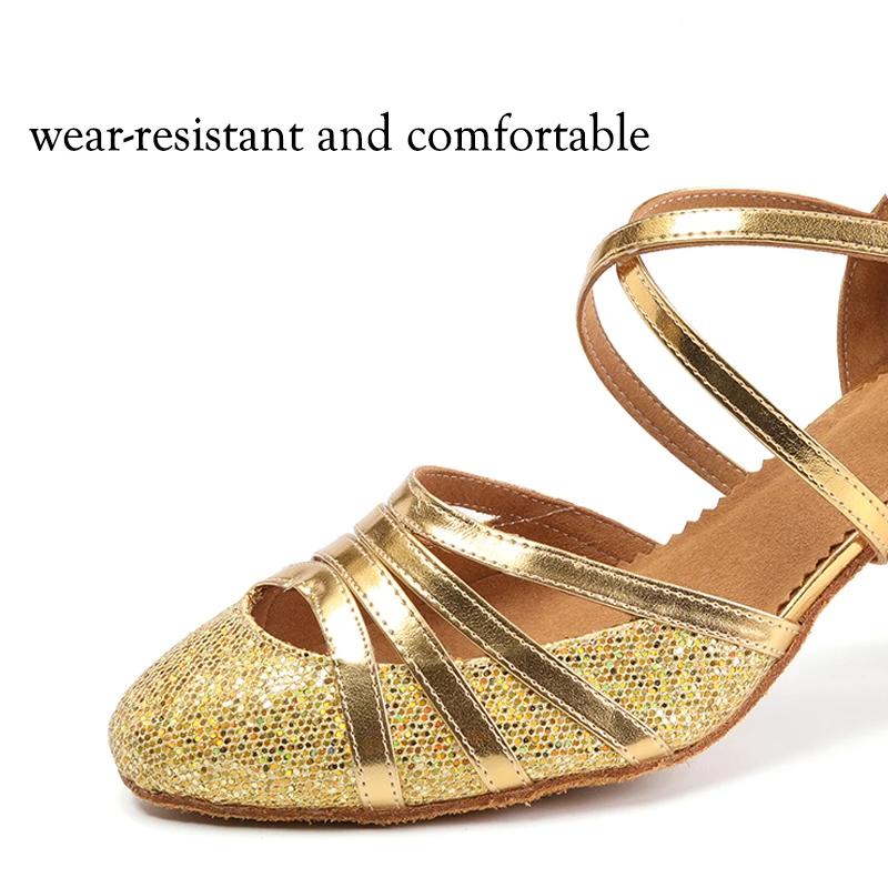 DKZSYIM Girl Dance Shoes Ballroom Women Latin Shoes Ladies Modern Jazz Comfortable Shine Close Toe High Heel Dance Sneakers