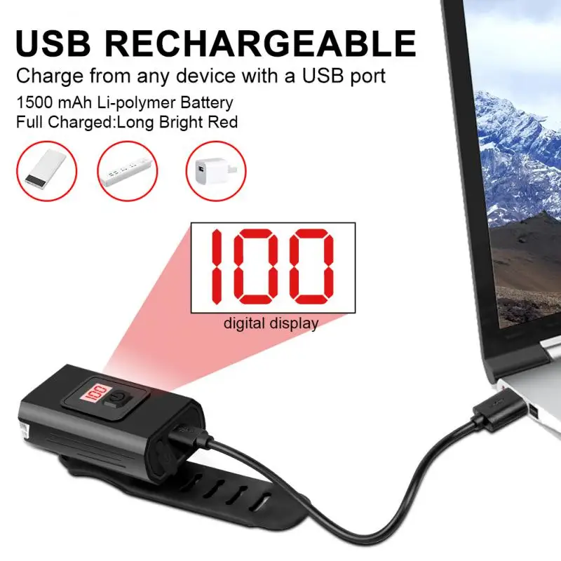Светодиодный передний фонарь T6 для велосипеда 1200 лм светильник через USB - купить