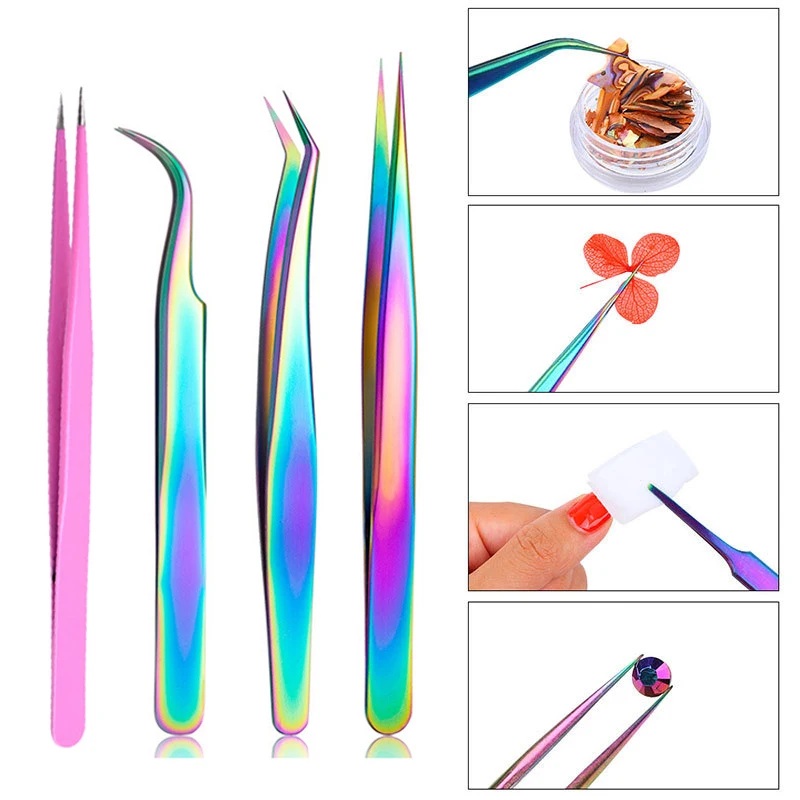 

1/2Pcs Stainless Steel Tweezers Straight Curved Pick Up Tools Eyelash Extension Pointed Nipper Clip Manicure Nail Art Tool
