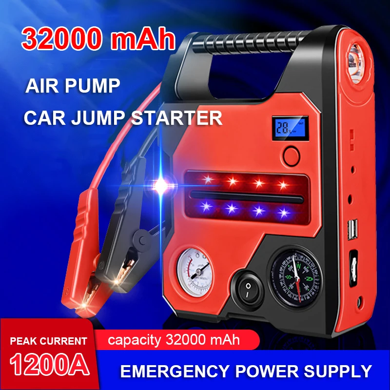 

Пусковое устройство 4 в 1, 32000 А, внешний аккумулятор мАч, воздушный компрессор, насос для шин, портативное зарядное устройство, автомобильный...