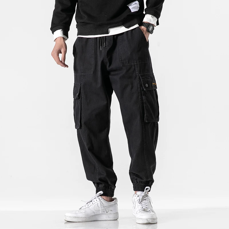 

2022 Spring Mens Streetwear Black Trousers Men Multi-Pocket Elastic Waist Cargo Pants Male Casual Jogger Hip Hop Harem Pants 5XL