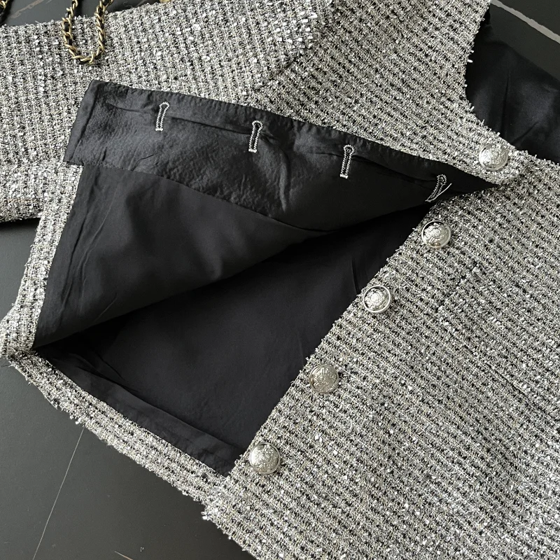 Женский твидовый пиджак с круглым вырезом