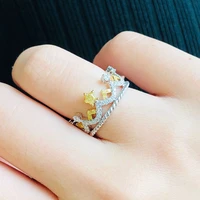 new luxury trendy silver plated queens crown rings for women brilliant star yellow cz stone inlay fashion jewelry party gift