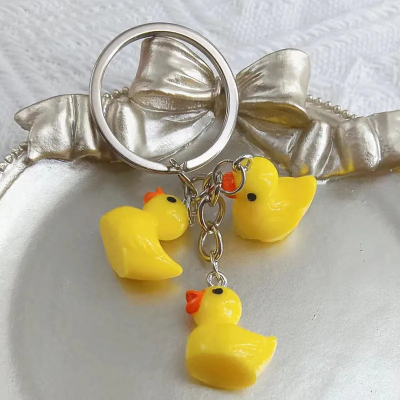

1 PC Resin Yellow Duck Keychain Key Ring For Women Gift Unique Funny Creative Colorful Simulation Animal Bag Car Keyring