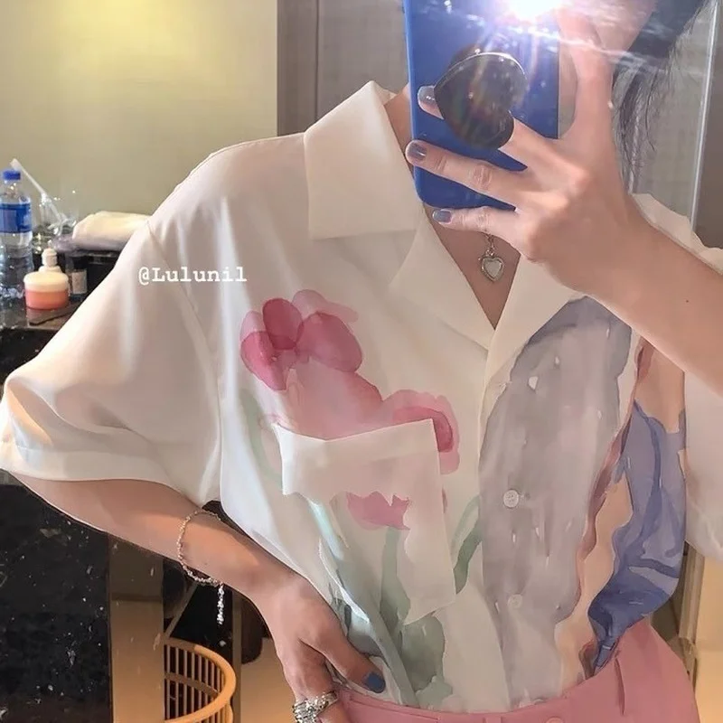 XEJ Cool White Shirt for Women Chiffon Blouse for Women Korean Style Clothes Elegant Chic Woman Shirt Summer Shirts for Women