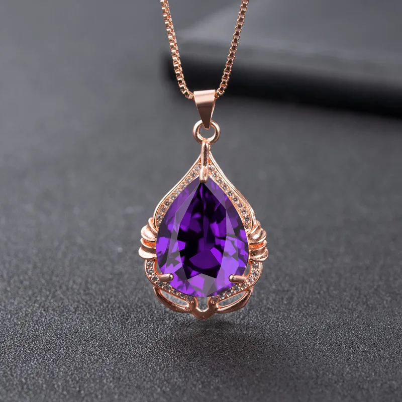 

DIWENFU Real 14K Rose Gold 45cm Necklace Pendant for Women Bohemia Chains Necklaces Real Amethyst Bijoux Femme Pendant Naszyjnik