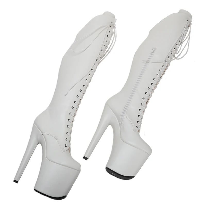 Leecabe White PU UPPER 20CM/8Inch Women's Platform disco party High Heels Shoes Pole Dance boot