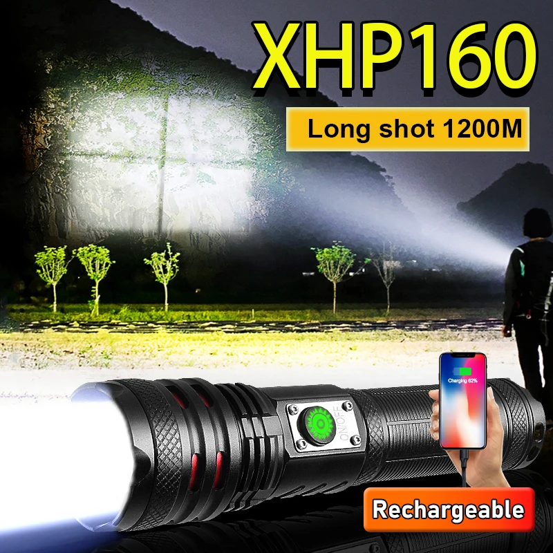 

Новый XHP160 Самый Мощный Светодиодный Фонарик Перезаряжаемый Светодиодный Фонарик USB XHP90 Мощный Фонарик 26650 Водонепроницаемый Фонарь Для Кем...