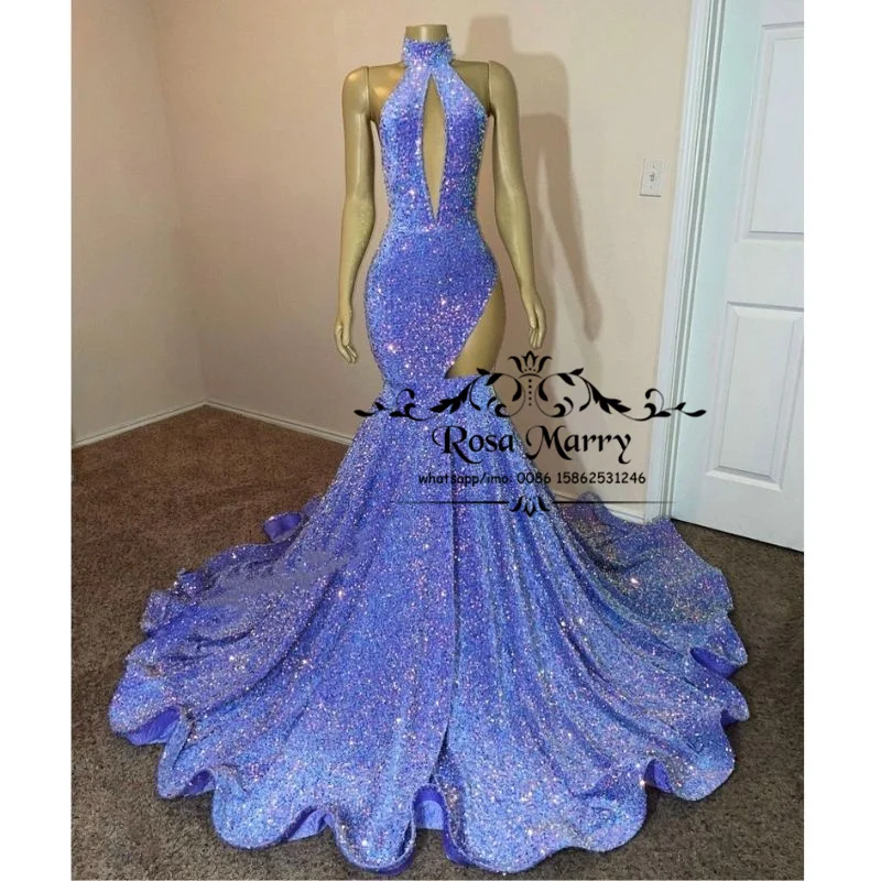 

Sexy Backless Mermaid Prom Dresses Glitter Sequined Keyhole Neck Plus Size 2K23 Slay Queen Formal Evening Party Gown for Girls
