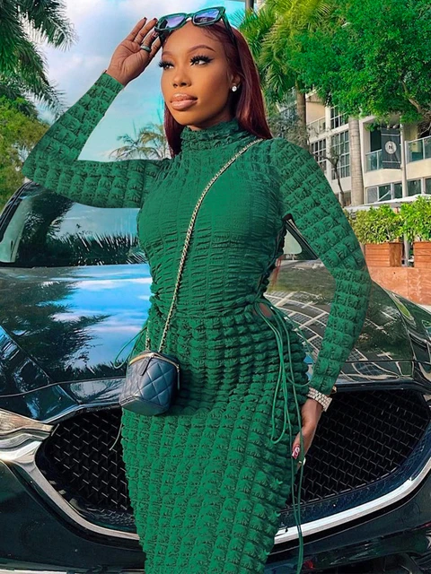 

Женские облегающие летние платья с боковым вырезом, модное облегающее зеленое Клубное праздничное платье в стиле попкорн Y2k, 2022