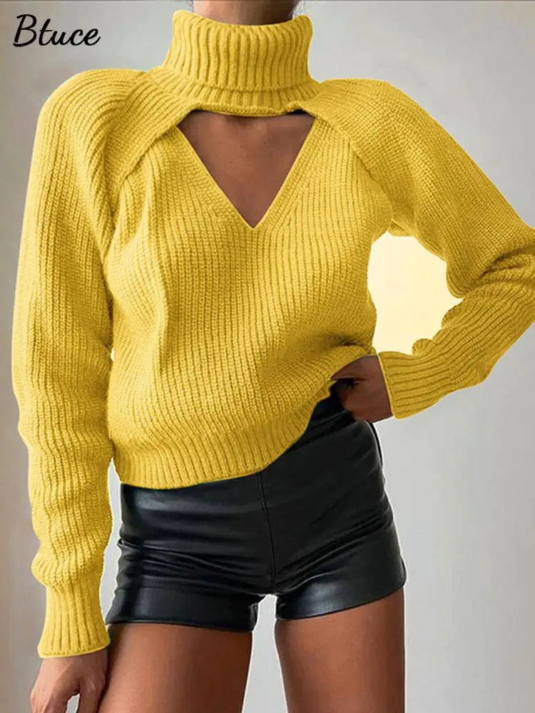 

Женский трикотажный Костюм-двойка, облегающий теплый Однотонный свитер с высоким воротником в Корейском стиле, Осень-зима 2022