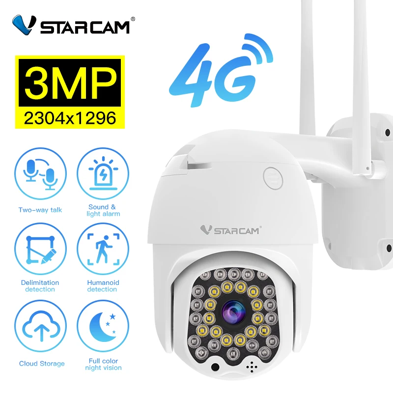 

4G 1080P IP Camera SIM Card 3MP Outdoor Speed Dome AI Human Detect Surveillance HD Night Vision CCTV Alarm Two Way Audio PTZ Cam