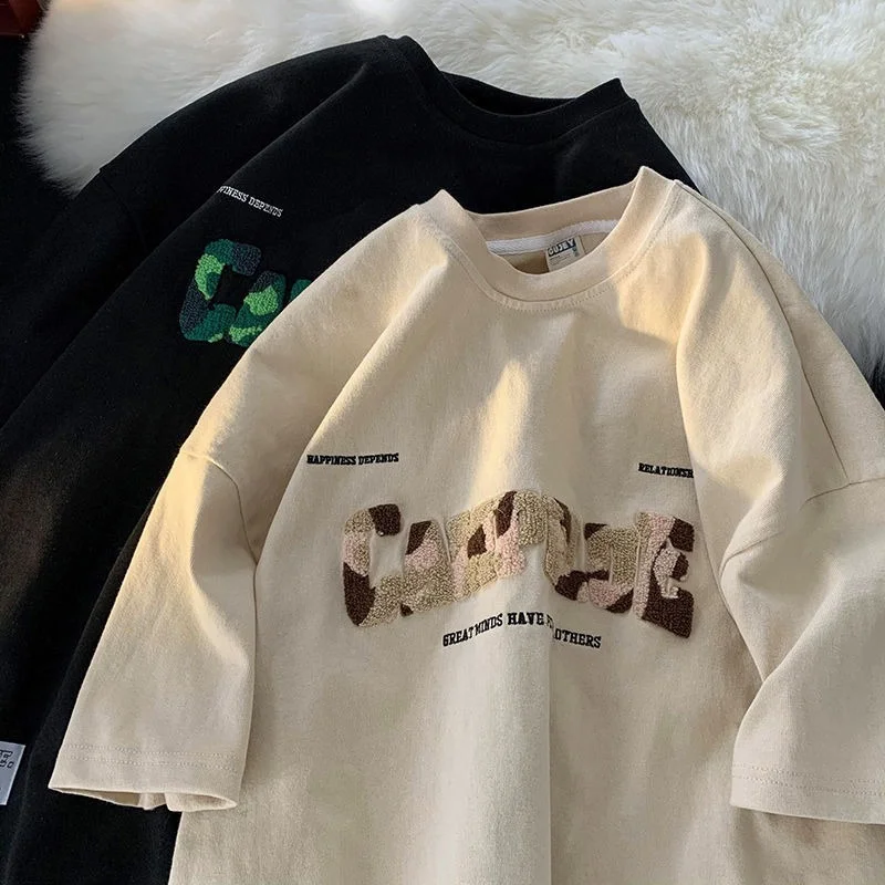 

Flocking embroidered letters y2k aesthetic O-neck short-sleeved t-shirts womens vintage loose wild casual y2k tops women tshirts