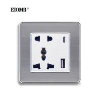 eiomr universal power with usb port socket 86mm86mm stainless steel panel 13a ac 110 250v multifunctional 5 hole wall outlet