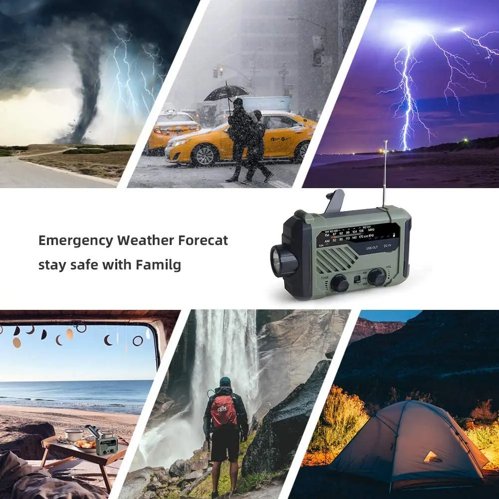 emergency radio 2000mah solar hand crank portable amfmnoaa weather radio with flashlightreading lamp cell phone charger free global shipping