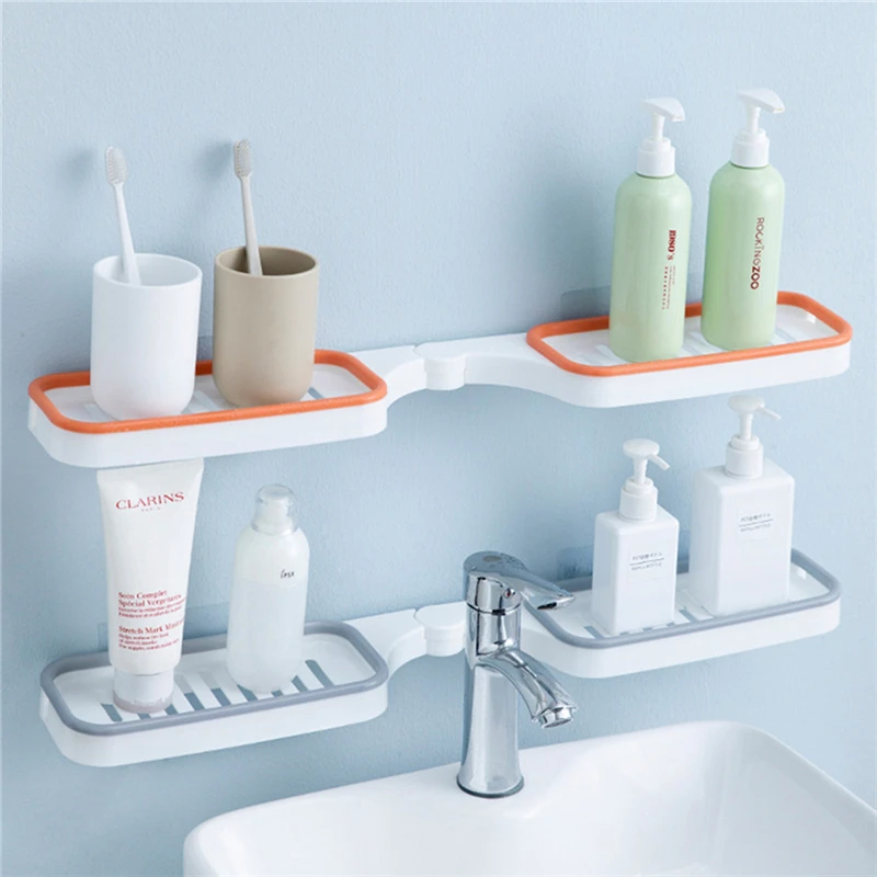 

Wall Mounted Bathroom Shelf Punch-free Corner Storage Rack Bathroom Corner Shower Rotated Shelf for Washstand or Shower Corner