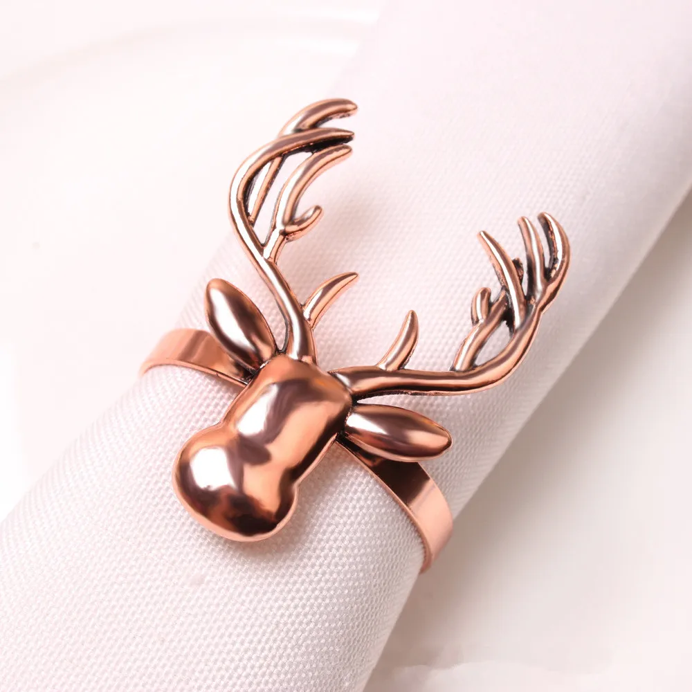 

12PCS/Metal Christmas Deer Head Napkin Ring Gold Silver Bronze Tabletop Decoration Family Party Wedding Banquet Ornaments