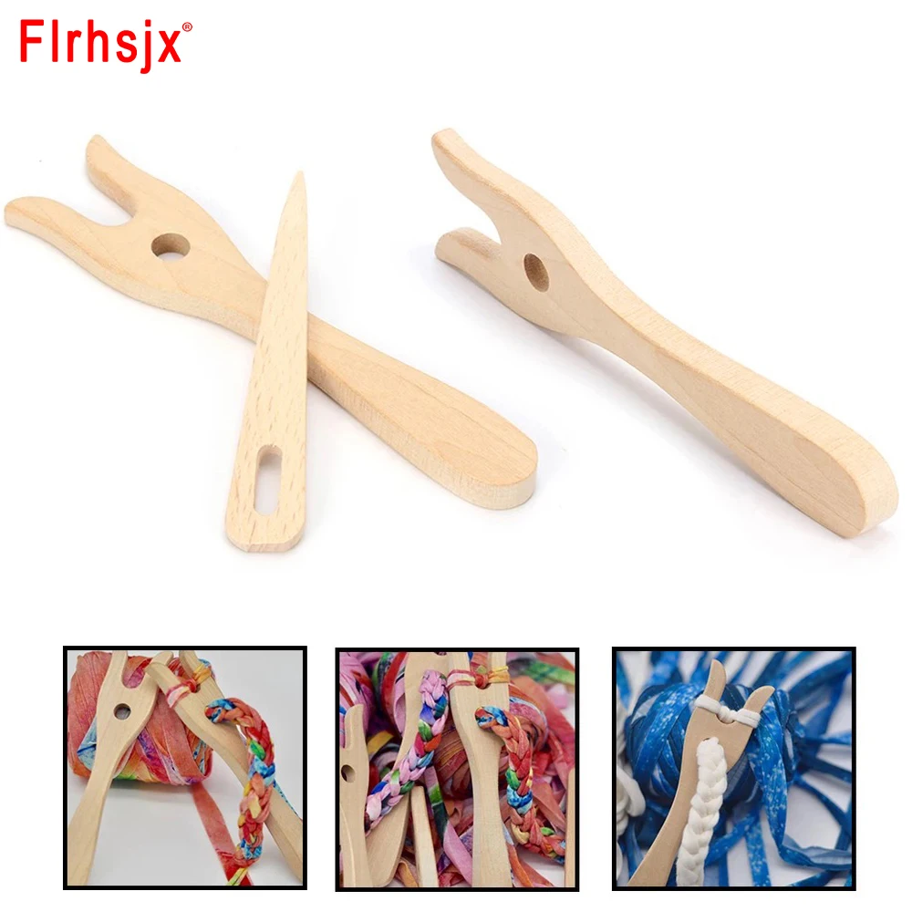 

2Pcs Knitting Fork Wooden Big Eye Needle Set Knitting Tools Braider Weaving Tool Handmade DIY Bracelet Craft