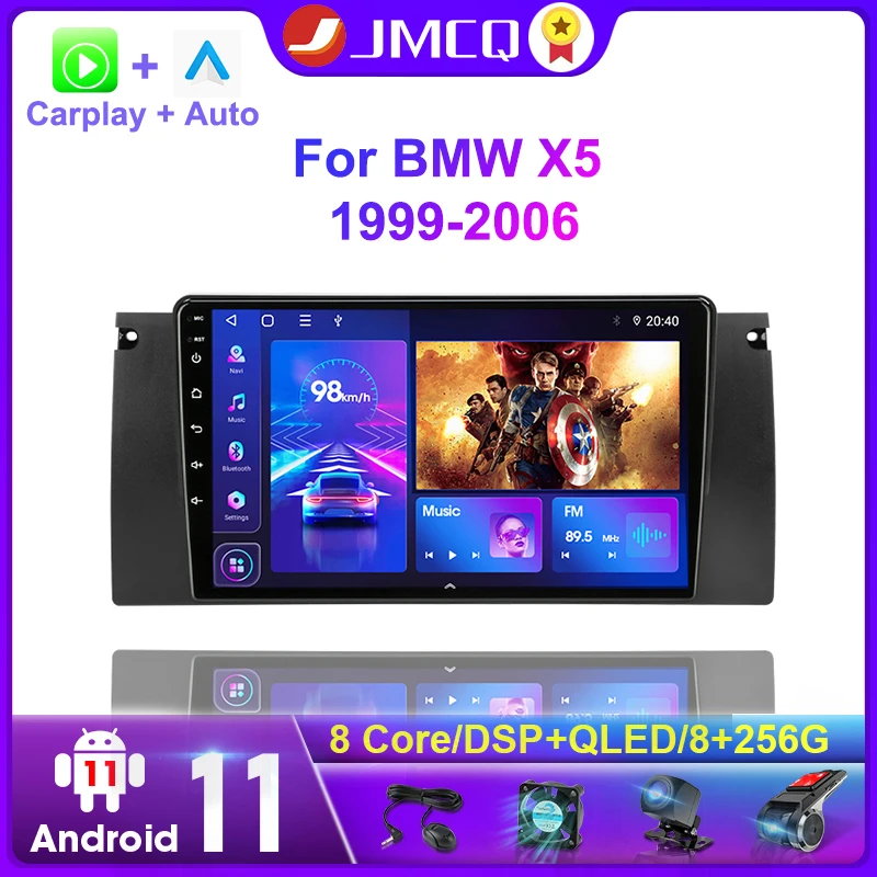 JMCQ Carplay 2din Android 11 Car Radio Multimedia Video Player Navigation GPS For BMW M5 E39 E53 X5 1999-2006 4G+WIFI Head Unit